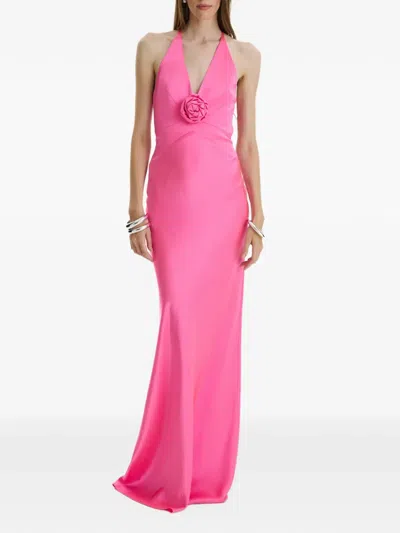 Moos Studio Rosette Halterneck Maxi Dress In Pink