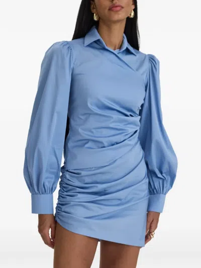 Moos Studio Ruched Long-sleeve Dress In Blue