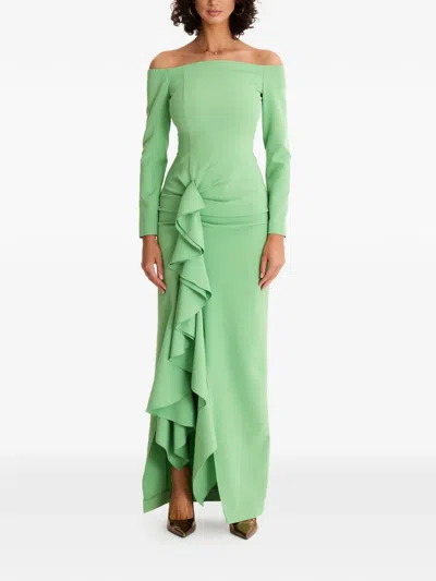 Moos Studio Ruffled Off-shoulder Dress In Green