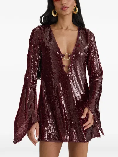 Moos Studio Sequin-embellished Ring-detail Mini Dress In Burgundy