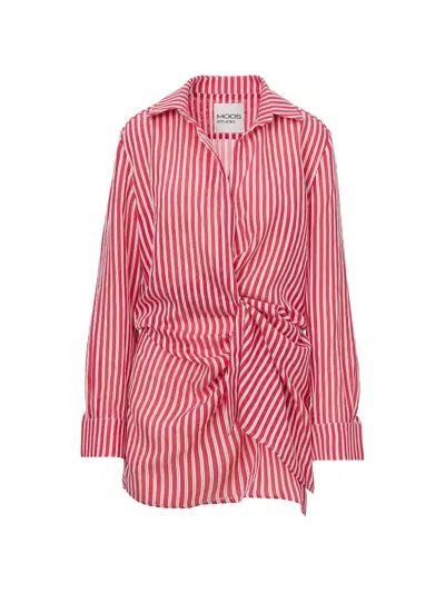 Moos Studio Striped Knotted Shirt Mini Dress In Red
