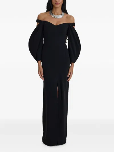Moos Studio Tulip Off-shoulder Puff-sleeve Gown In Black