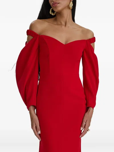 Moos Studio Tulip Off-shoulder Puff-sleeve Gown In Red