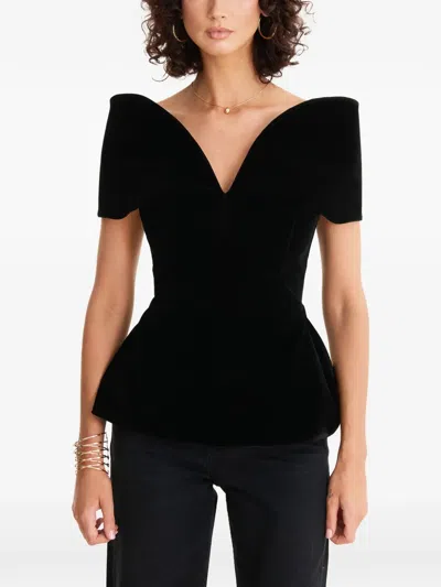 Moos Studio V-neck Peplum Top In Black