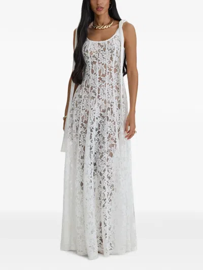 Moos Studio Whisper Lace Tie-fastening Maxi Gown In White