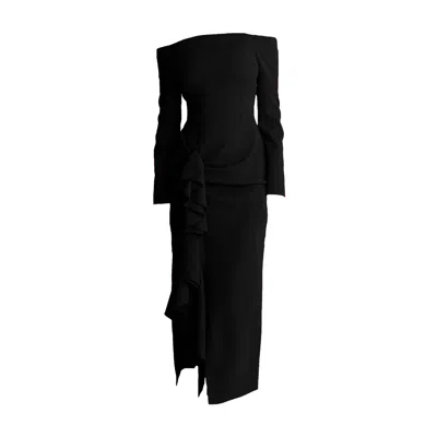 Moos Studio Women's Black Off-shoulder Ruffle Dress
