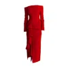 Moos Studio Women's Red Scarlet Elegance Off-shoulder Ruffle Dress In Red