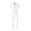 Moos Studio Women's White Denim Utility Jumpsuit In White