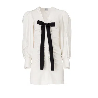 Moos Studio Women's White Gathered Mini Dress With Bow