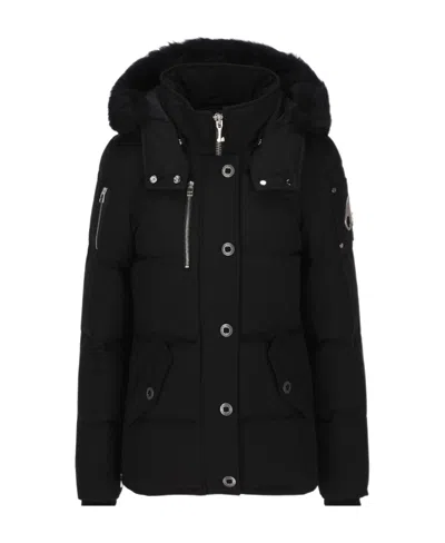 Moose Knuckles Padded Black Jacket With High Collar And Detachable Hood