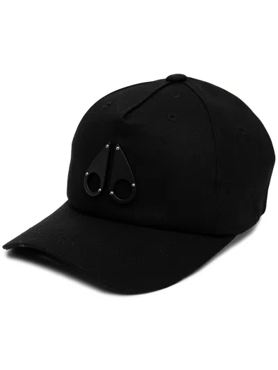 Moose Knuckles 6-panel Cotton Cap With Embroidered Eyelets And Adjustable Leather Strap In Black