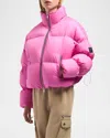 Moose Knuckles Agate Drawstring Puffer Jacket In Hibiscus