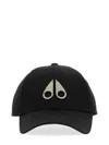 Moose Knuckles Black Baseball Cap With Metal Logo Patch In Cotton Man In Black