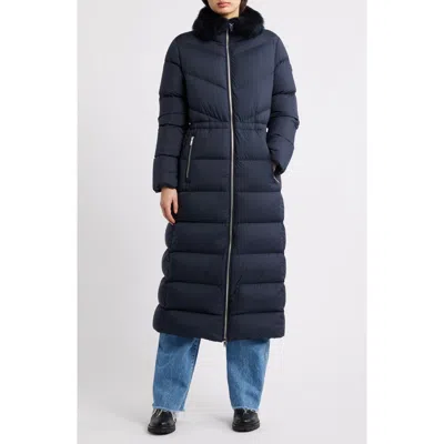 Moose Knuckles Belle Cote Down Puffer Coat With Genuine Shearling Collar In Blue