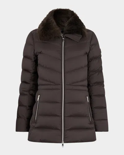 Moose Knuckles Belle Cote Genuine Shearling Collar Water Repellent 800 Fill Power Down Puffer Jacket In Brown