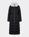 Moose Knuckles Belle Dune Long Down Puffer Jacket With Removable Shearling Collar In Black