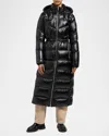 Moose Knuckles Belle Long Shiny Puffer Coat In Black