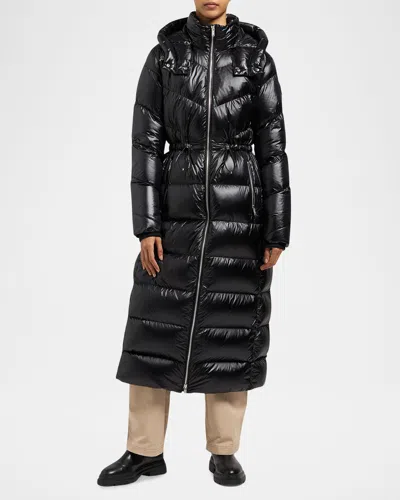 Moose Knuckles Belle Long Shiny Puffer Coat In Black