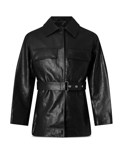 Moose Knuckles Belted Leather Field Jacket In Black