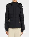 Moose Knuckles Betta Puffer Jacket With Detachable Hood And Shearling Trim In Blk Wblk Sh