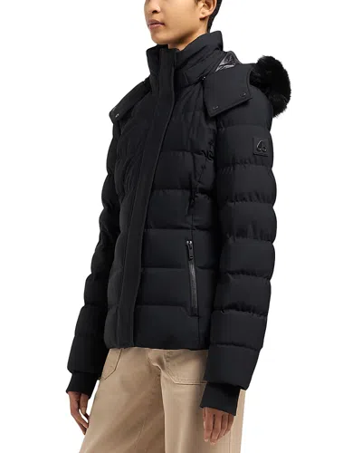 Moose Knuckles Betta Shearling Trim Down Puffer Jacket In Black / Black Shearling