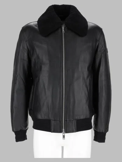 Moose Knuckles Shearling-collar Leather Jacket In Black