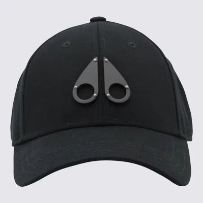 Moose Knuckles Black Canvas And Leather Baseball Cap In Blk/blk