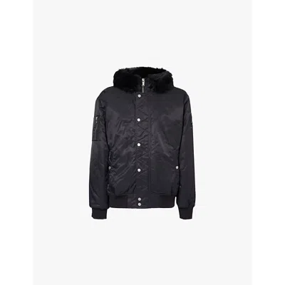 Moose Knuckles Black Denali  Faux-fur Trim Padded Faille Jacket