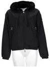 Moose Knuckles Cropped Black Faux Fur Jacket With Plush Hood And Zippered Pockets In Black