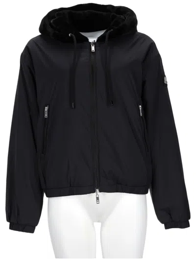 MOOSE KNUCKLES BLACK FAUX FUR HOODED RECYCLED POLYESTER JACKET