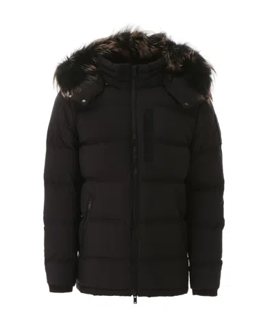 Moose Knuckles Black Hooded Quilted Down Jacket