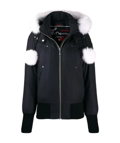 Moose Knuckles Debbie Womens Bomber Jacket In Black With Natural Shearling 1001