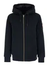 Moose Knuckles Black Hoodie With Logo Patch On Sleeve And Drawstring In Cotton Blend Man In Black