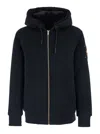 Moose Knuckles Black Hoodie With Logo Patch On Sleeve And Drawstring In Cotton Blend Man In Black