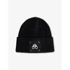 Moose Knuckles Black Logo-patch Knitted Wool Beanie Hat In Black