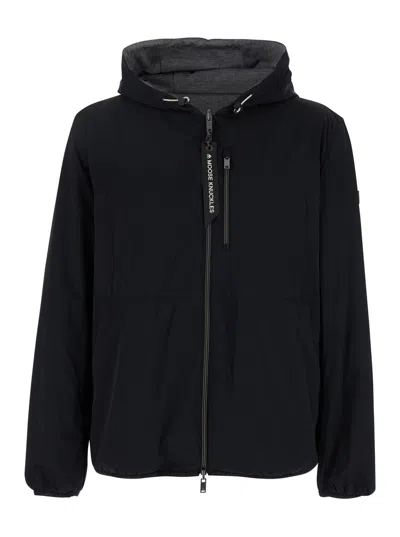 Moose Knuckles Black Reversible Jacket With Hood And Logo Patch On The Sleeve In Tech Fabric Man