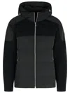 Moose Knuckles Glenvale Black Jacket With Drawstring Hood And Logo Plaque On The Sleeve In Wool Man In Black