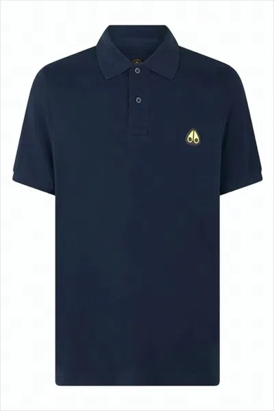Moose Knuckles Blue Short-sleeve Polo Shirt With Traditional Collar In Black