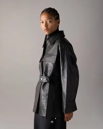 Moose Knuckles Blvd Leather Field Jacket In Black