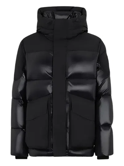 Moose Knuckles Polished Finish Funnel-neck Hood Puffer Jacket In Black