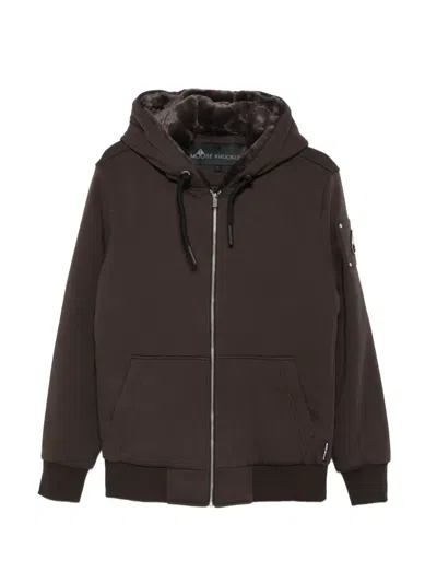 Moose Knuckles 클래식 버니 후드 지퍼 재킷 In Brown
