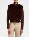 Moose Knuckles Bunny Faux-fur Ribbed Sweater Jacket In Coffee