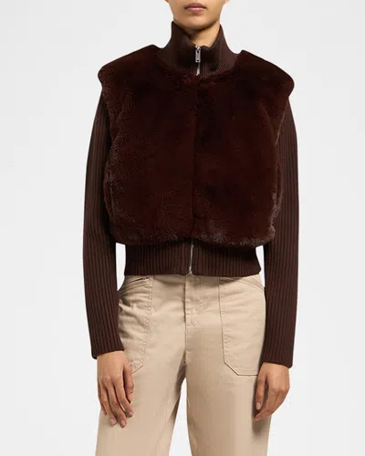 Moose Knuckles Bunny Faux-fur Ribbed Sweater Jacket In Coffee
