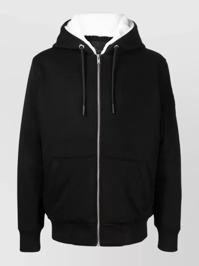 Moose Knuckles Bunny Hooded Cardigan Regular Fit Pockets In Black