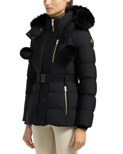 Moose Knuckles Cambria Shearling Trim Down Jacket In Black