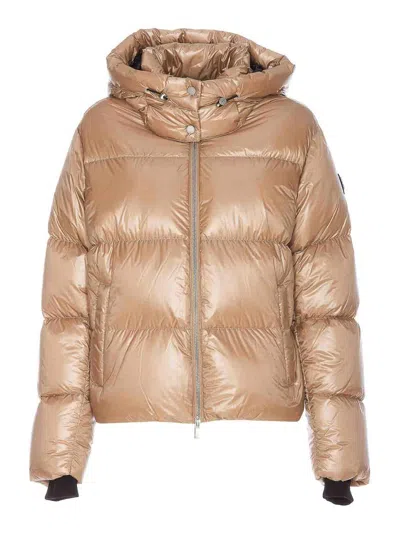 Moose Knuckles Moonstone Quilted Down Jacket With Removable Hood In Beige