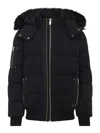 Moose Knuckles Hooded Padded Jacket With Quilted Design And Fur Trim In Blue