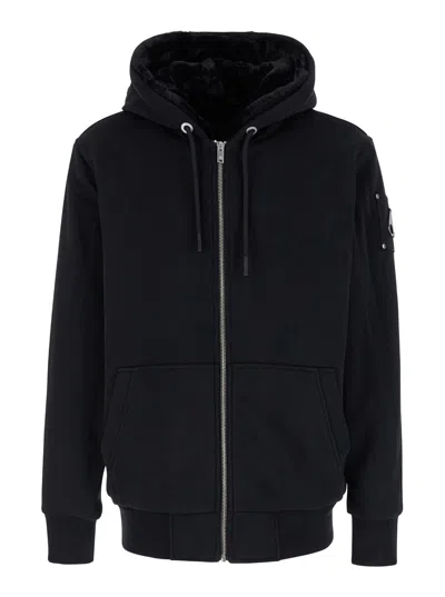 Moose Knuckles Classic Bunny Black Hoodie With Logo Patch On The Sleeve In Cotton Blend Man