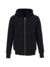 Moose Knuckles Cotton-blend Hooded Zip-up Sweatshirt With Kangaroo Pocket In Black