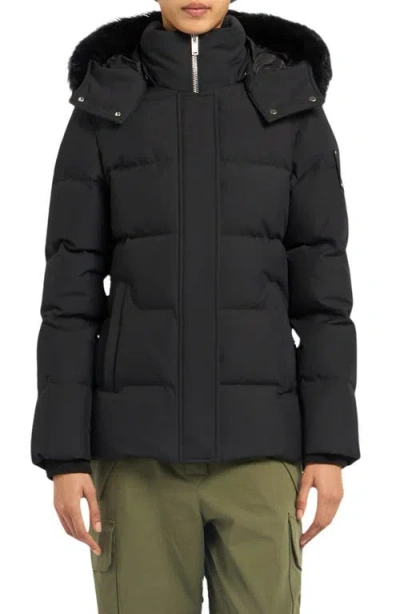 Moose Knuckles Cloud 3q 800 Fill Power Down Puffer Jacket With Removable Genuine Shearling Trim In Black